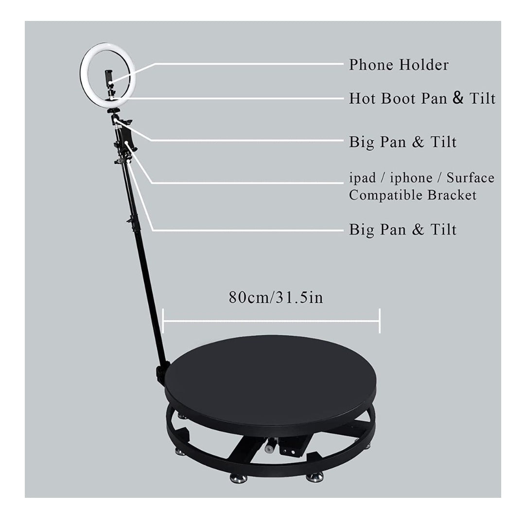 360 Spin Selfie Magic Photo Booth (80cm with Back Up Battery)